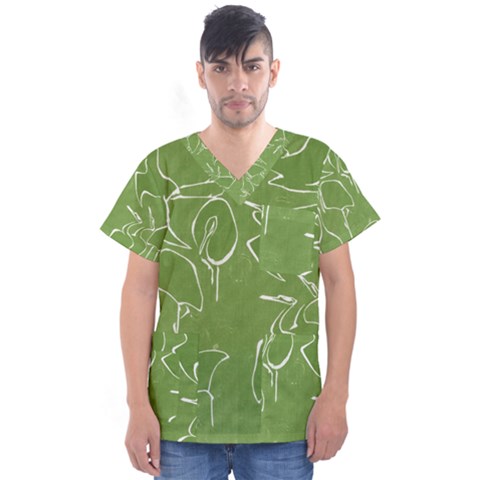 Katsushika Hokusai, Egrets From Quick Lessons In Simplified Drawing Men s V-neck Scrub Top by Valentinaart