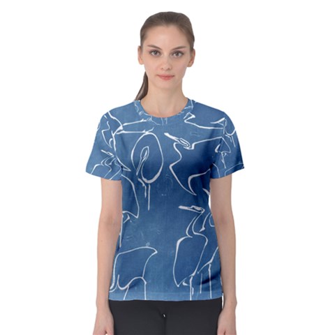 Katsushika Hokusai, Egrets From Quick Lessons In Simplified Drawing Women s Sport Mesh Tee by Valentinaart