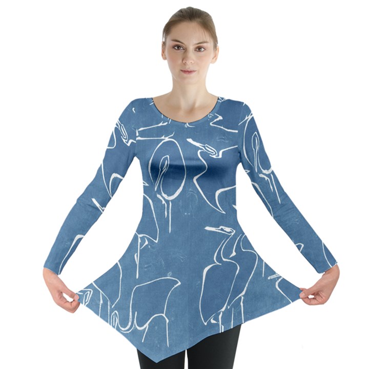 Katsushika Hokusai, Egrets from quick lessons in simplified drawing Long Sleeve Tunic 