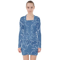 Katsushika Hokusai, Egrets From Quick Lessons In Simplified Drawing V-neck Bodycon Long Sleeve Dress by Valentinaart