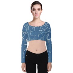 Katsushika Hokusai, Egrets From Quick Lessons In Simplified Drawing Velvet Long Sleeve Crop Top by Valentinaart