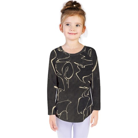 Katsushika Hokusai, Egrets From Quick Lessons In Simplified Drawing Kids  Long Sleeve Tee by Valentinaart