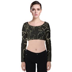 Katsushika Hokusai, Egrets From Quick Lessons In Simplified Drawing Velvet Long Sleeve Crop Top by Valentinaart