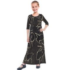 Katsushika Hokusai, Egrets From Quick Lessons In Simplified Drawing Kids  Quarter Sleeve Maxi Dress by Valentinaart