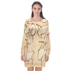 Katsushika Hokusai, Egrets From Quick Lessons In Simplified Drawing Long Sleeve Chiffon Shift Dress  by Valentinaart