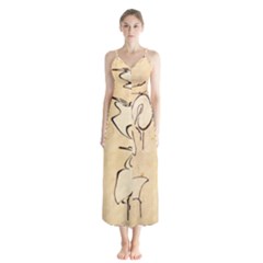 Katsushika Hokusai, Egrets From Quick Lessons In Simplified Drawing Button Up Chiffon Maxi Dress by Valentinaart