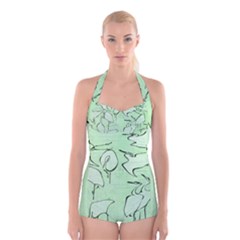 Katsushika Hokusai, Egrets From Quick Lessons In Simplified Drawing Boyleg Halter Swimsuit  by Valentinaart