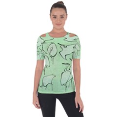 Katsushika Hokusai, Egrets From Quick Lessons In Simplified Drawing Shoulder Cut Out Short Sleeve Top by Valentinaart