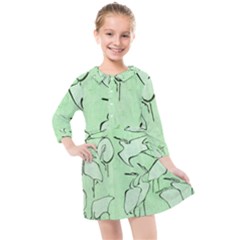 Katsushika Hokusai, Egrets From Quick Lessons In Simplified Drawing Kids  Quarter Sleeve Shirt Dress by Valentinaart