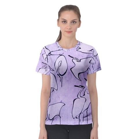 Katsushika Hokusai, Egrets From Quick Lessons In Simplified Drawing Women s Sport Mesh Tee by Valentinaart