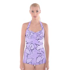 Katsushika Hokusai, Egrets From Quick Lessons In Simplified Drawing Boyleg Halter Swimsuit  by Valentinaart