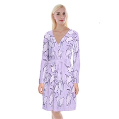 Katsushika Hokusai, Egrets From Quick Lessons In Simplified Drawing Long Sleeve Velvet Front Wrap Dress by Valentinaart