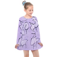 Katsushika Hokusai, Egrets From Quick Lessons In Simplified Drawing Kids  Long Sleeve Dress by Valentinaart