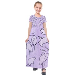 Katsushika Hokusai, Egrets From Quick Lessons In Simplified Drawing Kids  Short Sleeve Maxi Dress by Valentinaart