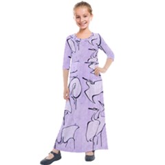 Katsushika Hokusai, Egrets From Quick Lessons In Simplified Drawing Kids  Quarter Sleeve Maxi Dress by Valentinaart