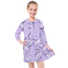 Katsushika Hokusai, Egrets From Quick Lessons In Simplified Drawing Kids  Quarter Sleeve Shirt Dress by Valentinaart