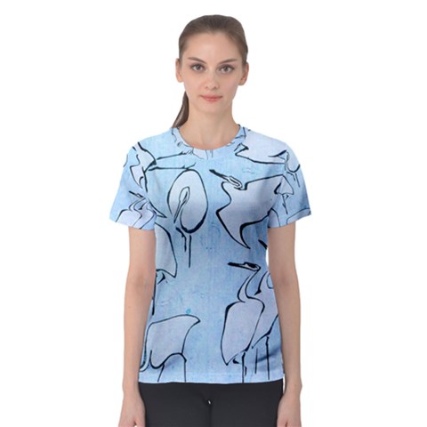 Katsushika Hokusai, Egrets From Quick Lessons In Simplified Drawing Women s Sport Mesh Tee by Valentinaart