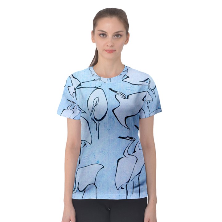 Katsushika Hokusai, Egrets from quick lessons in simplified drawing Women s Sport Mesh Tee