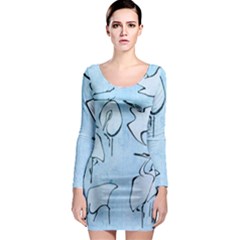 Katsushika Hokusai, Egrets From Quick Lessons In Simplified Drawing Long Sleeve Bodycon Dress by Valentinaart