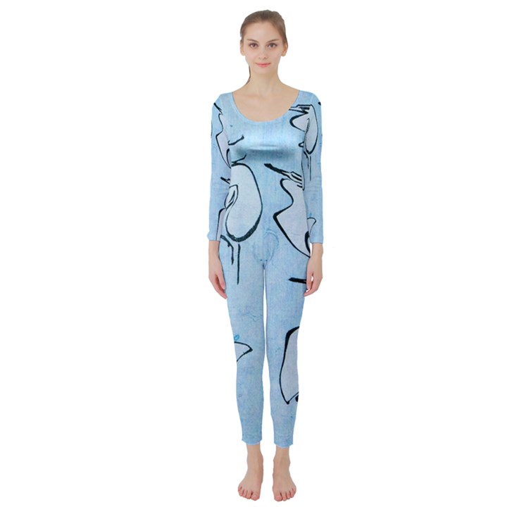 Katsushika Hokusai, Egrets from quick lessons in simplified drawing Long Sleeve Catsuit