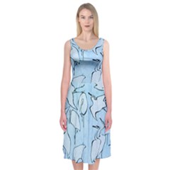 Katsushika Hokusai, Egrets From Quick Lessons In Simplified Drawing Midi Sleeveless Dress by Valentinaart