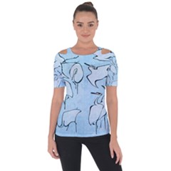 Katsushika Hokusai, Egrets From Quick Lessons In Simplified Drawing Shoulder Cut Out Short Sleeve Top by Valentinaart