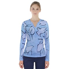 Katsushika Hokusai, Egrets From Quick Lessons In Simplified Drawing V-neck Long Sleeve Top by Valentinaart