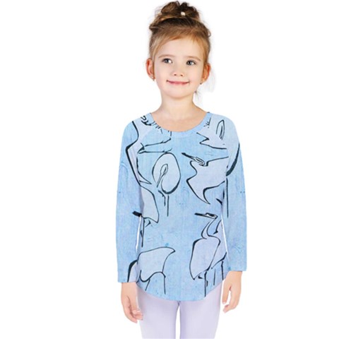 Katsushika Hokusai, Egrets From Quick Lessons In Simplified Drawing Kids  Long Sleeve Tee by Valentinaart