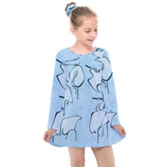 Katsushika Hokusai, Egrets From Quick Lessons In Simplified Drawing Kids  Long Sleeve Dress by Valentinaart