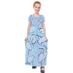 Katsushika Hokusai, Egrets From Quick Lessons In Simplified Drawing Kids  Short Sleeve Maxi Dress by Valentinaart