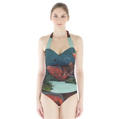 Awesome Mechanical Whale In The Deep Ocean Halter Swimsuit by FantasyWorld7