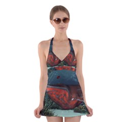 Awesome Mechanical Whale In The Deep Ocean Halter Dress Swimsuit  by FantasyWorld7