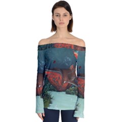 Awesome Mechanical Whale In The Deep Ocean Off Shoulder Long Sleeve Top by FantasyWorld7