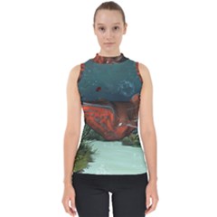 Awesome Mechanical Whale In The Deep Ocean Mock Neck Shell Top by FantasyWorld7