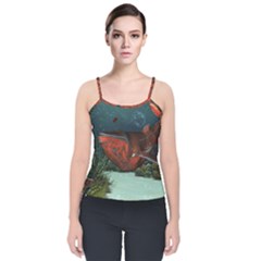 Awesome Mechanical Whale In The Deep Ocean Velvet Spaghetti Strap Top by FantasyWorld7