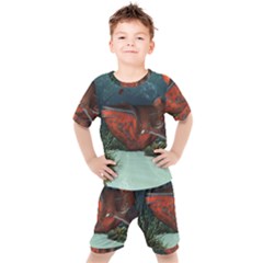 Awesome Mechanical Whale In The Deep Ocean Kids  Tee And Shorts Set by FantasyWorld7