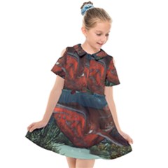 Awesome Mechanical Whale In The Deep Ocean Kids  Short Sleeve Shirt Dress by FantasyWorld7