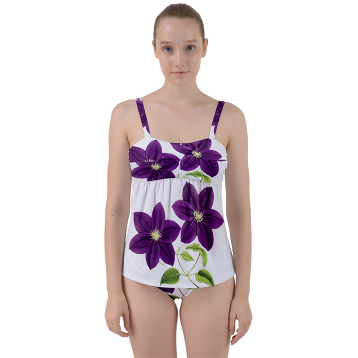 Purple Star Clematis - Vintage Design Twist Front Tankini Set