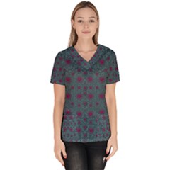 Lovely Ornate Hearts Of Love Women s V-neck Scrub Top by pepitasart