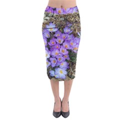 Signs Of Spring Purple Crocua Midi Pencil Skirt by Riverwoman