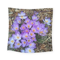 Signs Of Spring Purple Crocua Square Tapestry (small) by Riverwoman