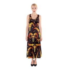 Stylised Horns Black Pattern Sleeveless Maxi Dress