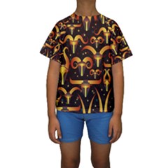 Stylised Horns Black Pattern Kids  Short Sleeve Swimwear