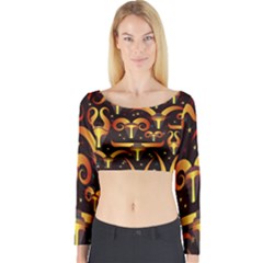 Stylised Horns Black Pattern Long Sleeve Crop Top