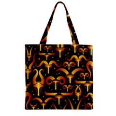 Stylised Horns Black Pattern Zipper Grocery Tote Bag