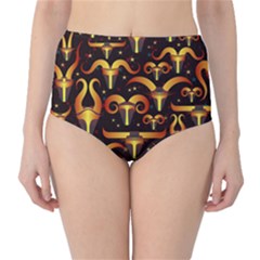 Stylised Horns Black Pattern Classic High-waist Bikini Bottoms