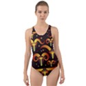 Stylised Horns Black Pattern Cut-Out Back One Piece Swimsuit View1