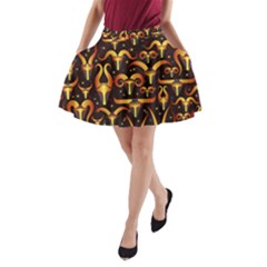 Stylised Horns Black Pattern A-line Pocket Skirt by HermanTelo