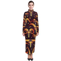 Stylised Horns Black Pattern Turtleneck Maxi Dress