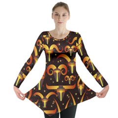 Stylised Horns Black Pattern Long Sleeve Tunic  by HermanTelo